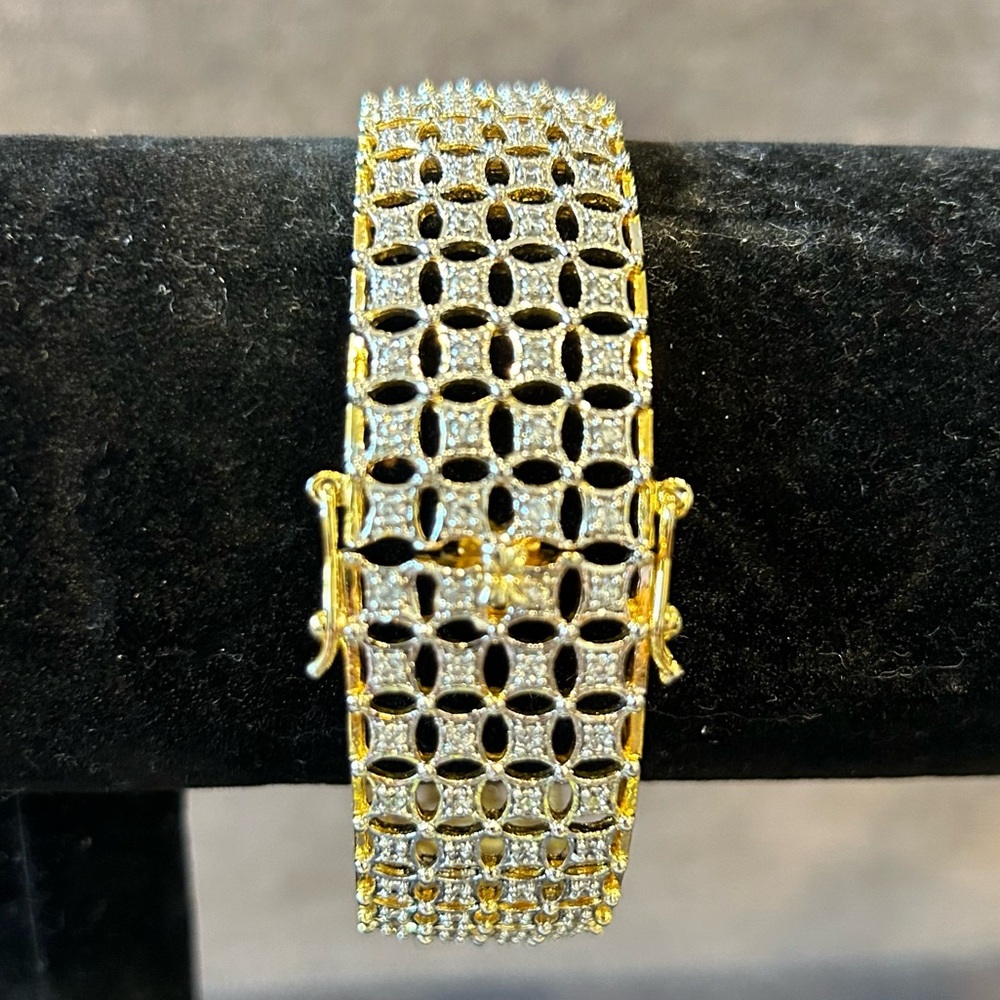 Crystal and Gold Colour Hinge Bangle Bracelet
